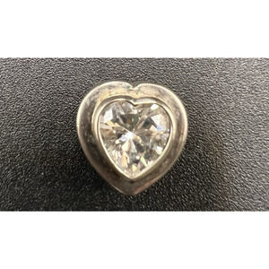 Vintage Sterling Silver Cubic Zirconia CZ Heart Necklace Slide SU Designer